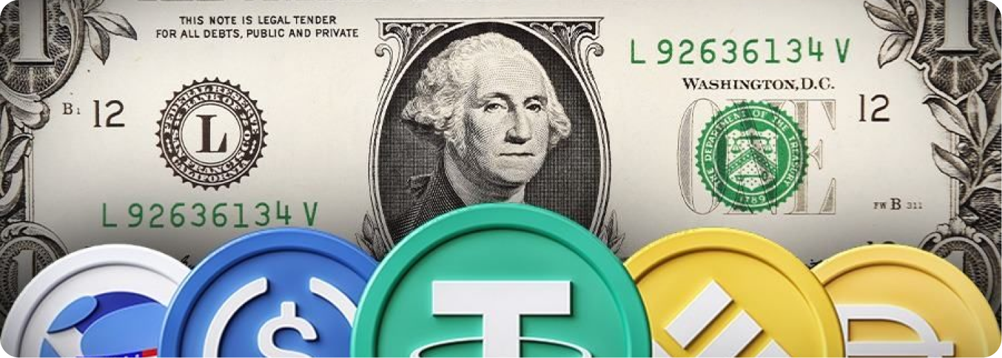 Dollar note and crypto coins